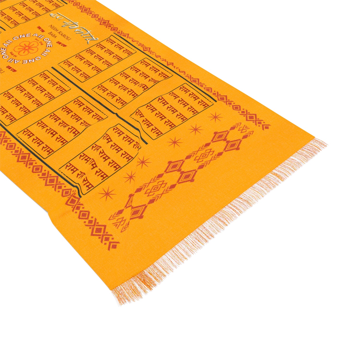 Neem Karoli Baba (Ram Ram) Scarf — Lightweight Orange Ritual Shawl with Sacred Script