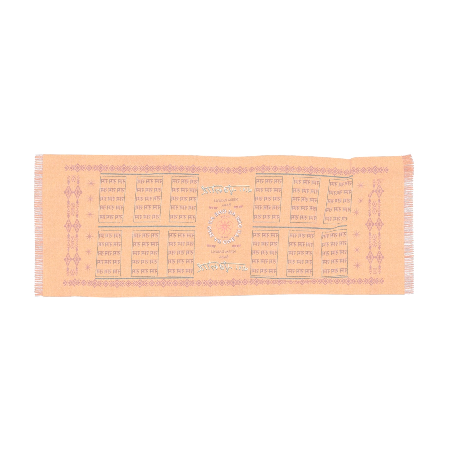 Neem Karoli Baba (Ram Ram) Scarf — Lightweight Orange Ritual Shawl with Sacred Script