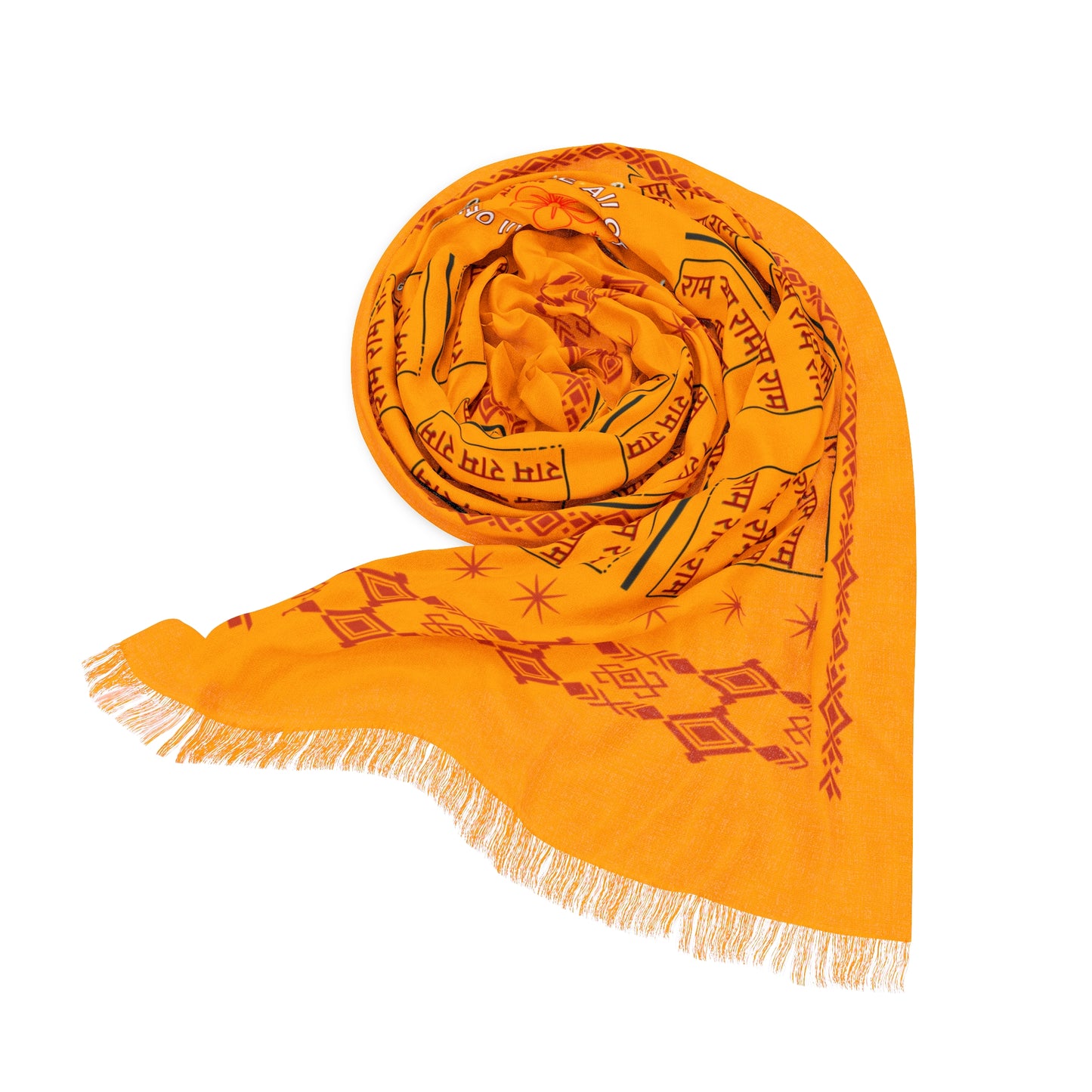 Neem Karoli Baba (Ram Ram) Scarf — Lightweight Orange Ritual Shawl with Sacred Script