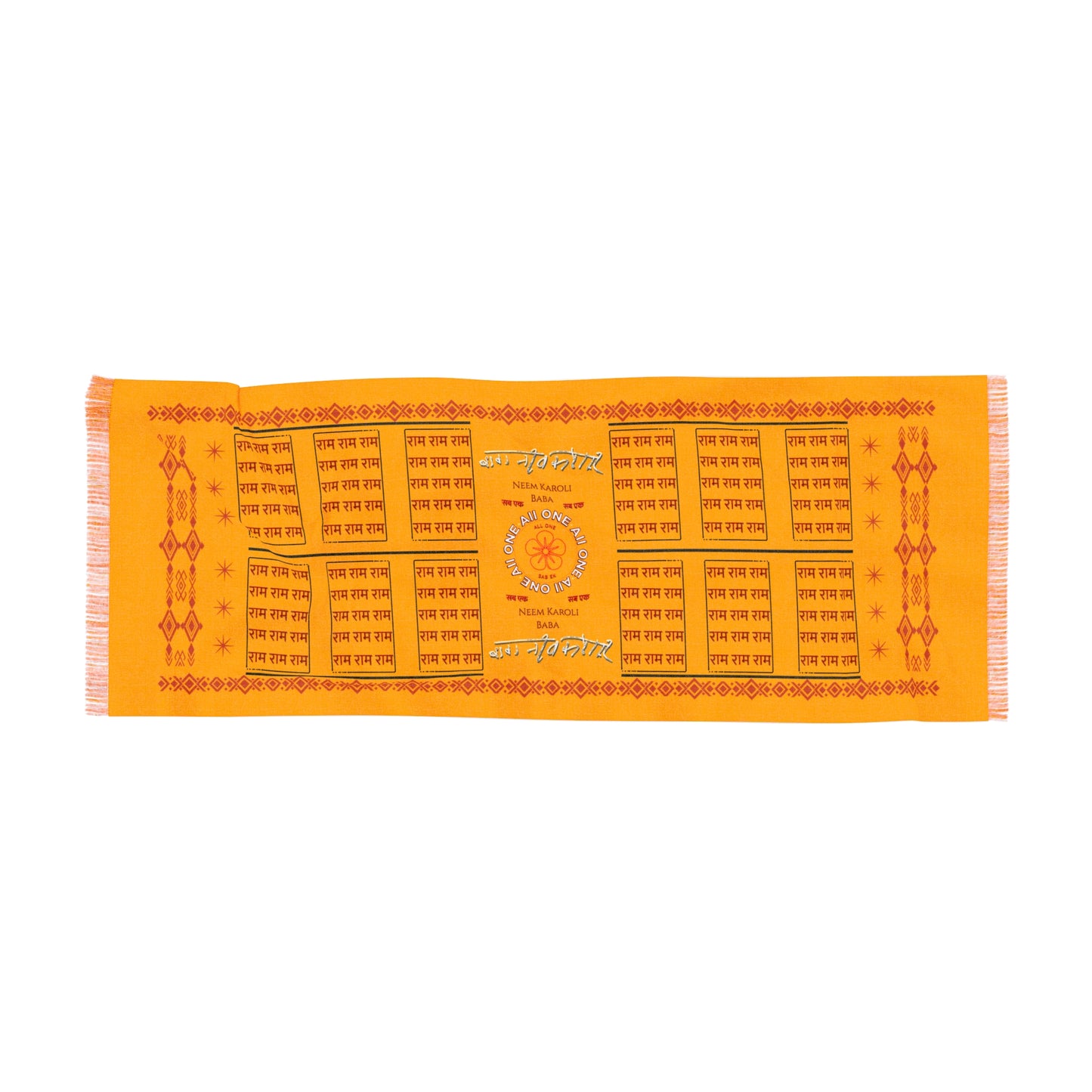 Neem Karoli Baba (Ram Ram) Scarf — Lightweight Orange Ritual Shawl with Sacred Script