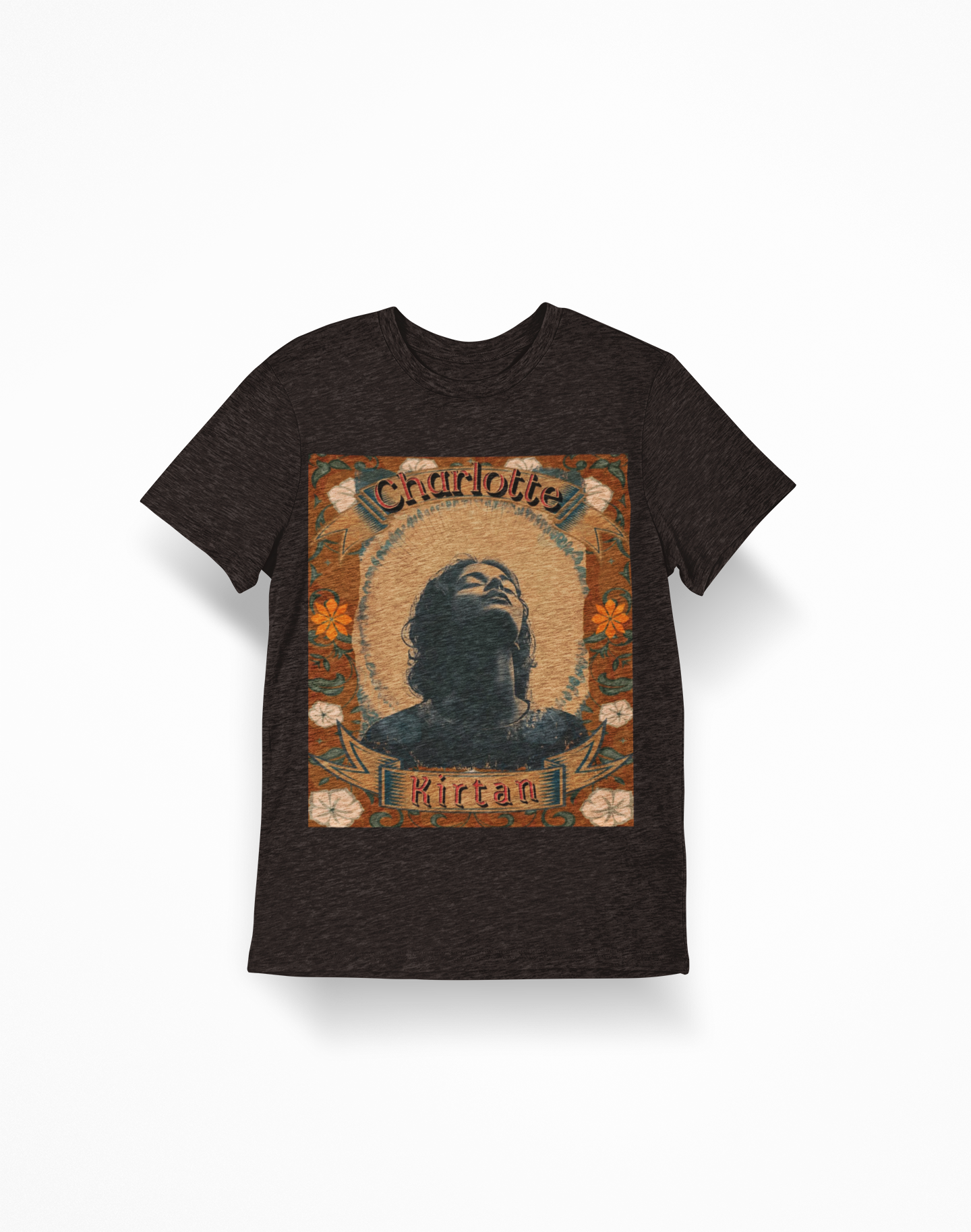 Charlotte Kirtan Retro Portrait T-Shirt — Vintage Floral Devotional Tee