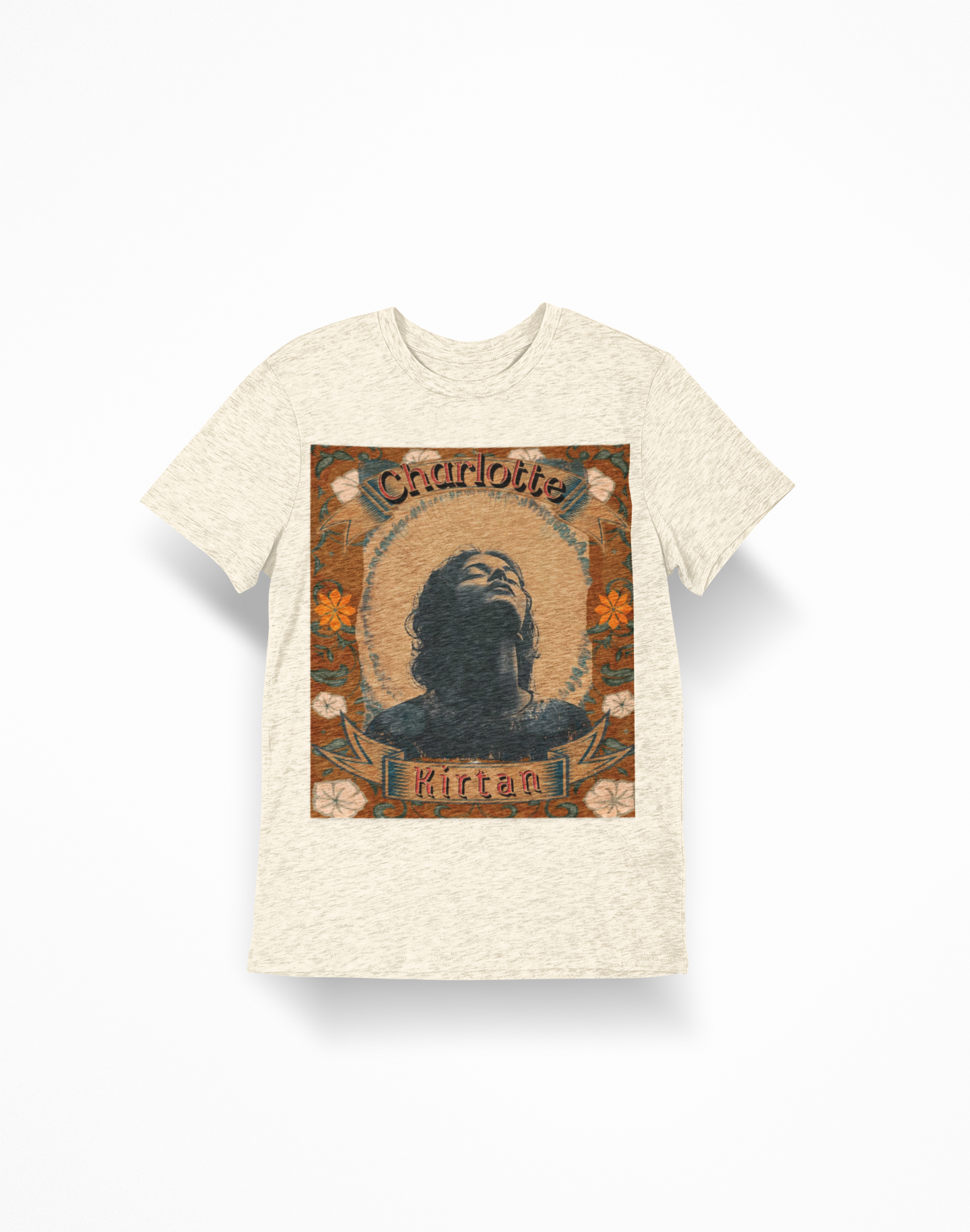 Charlotte Kirtan Retro Portrait T-Shirt — Vintage Floral Devotional Tee