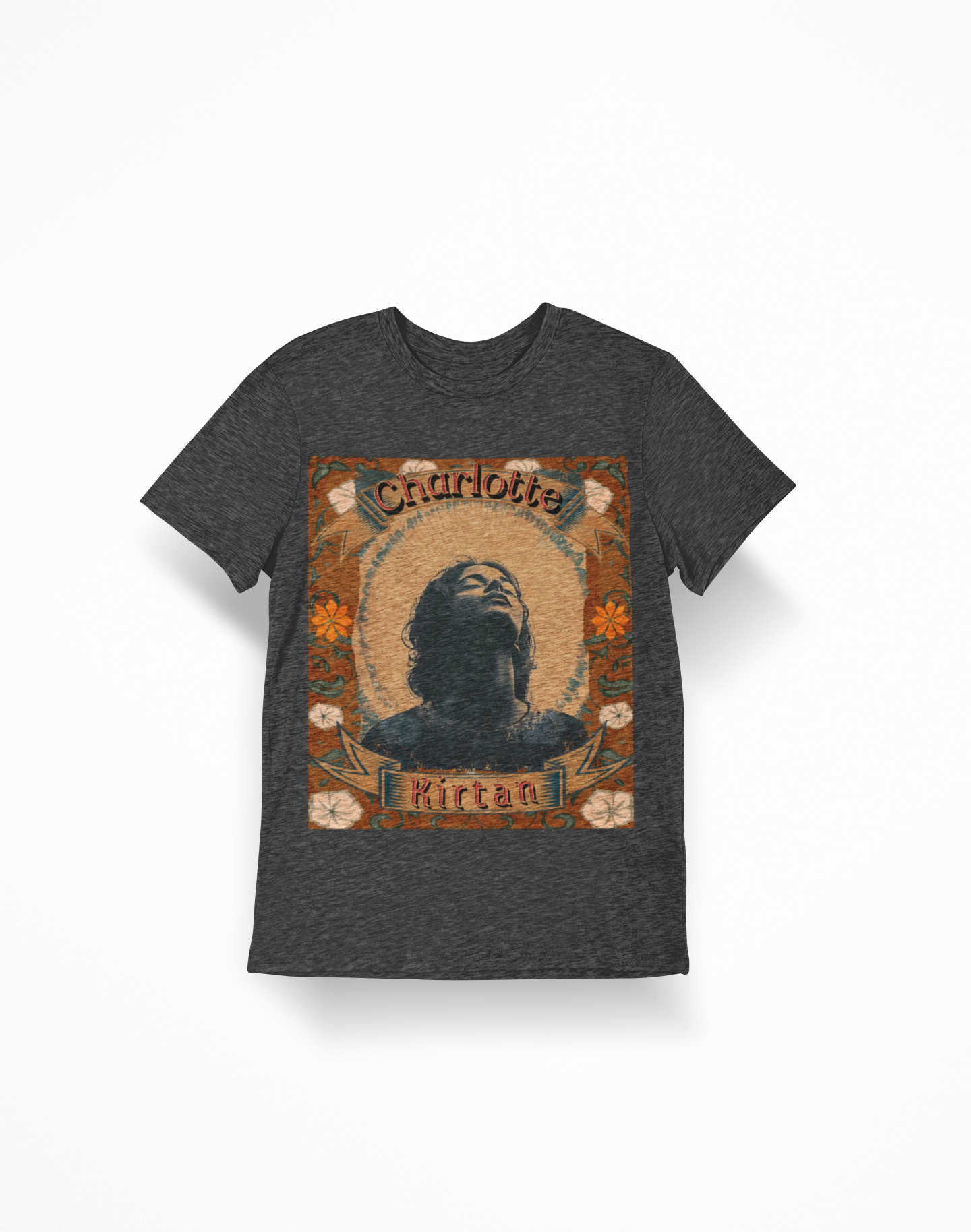 Charlotte Kirtan Retro Portrait T-Shirt — Vintage Floral Devotional Tee