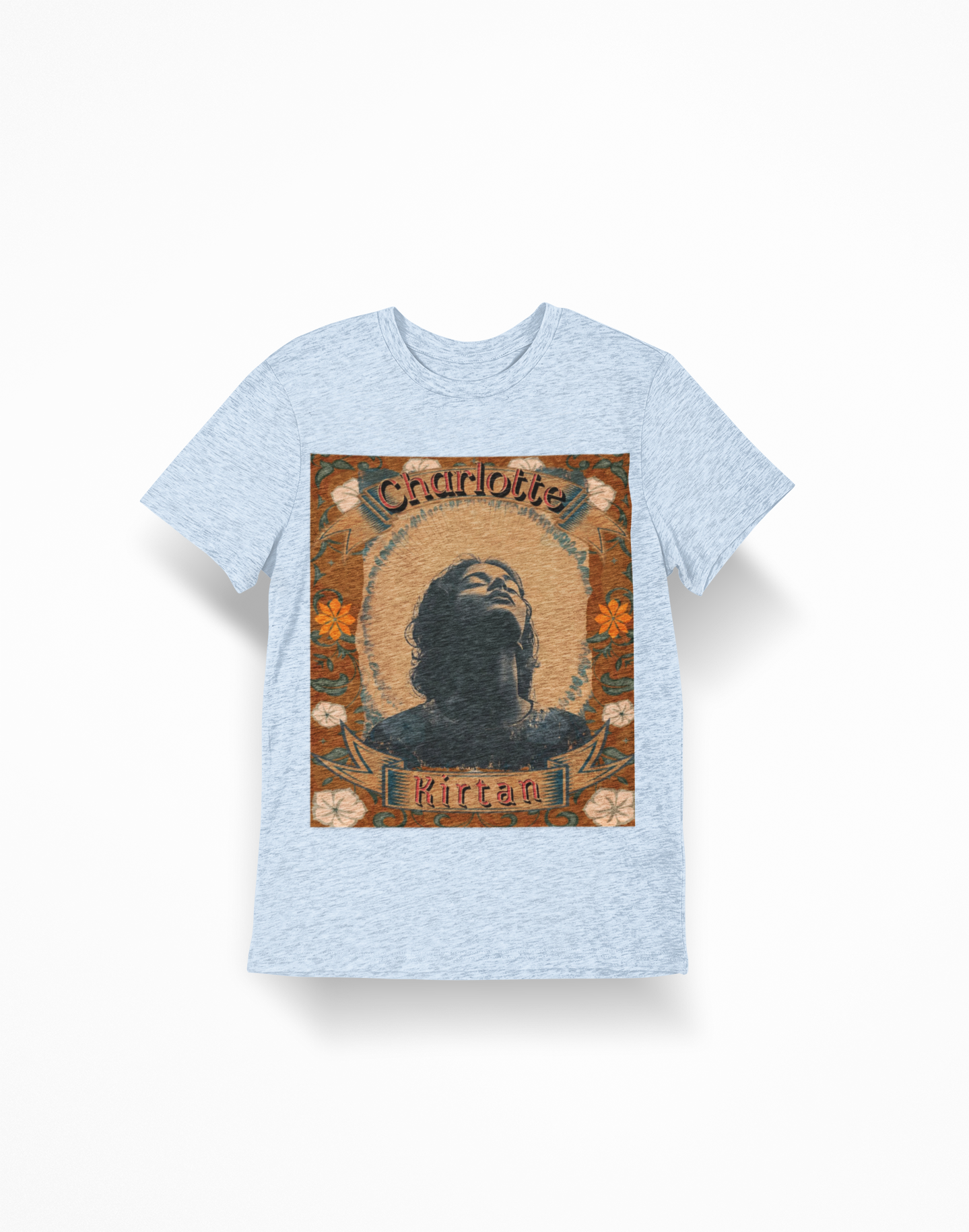 Charlotte Kirtan Retro Portrait T-Shirt — Vintage Floral Devotional Tee