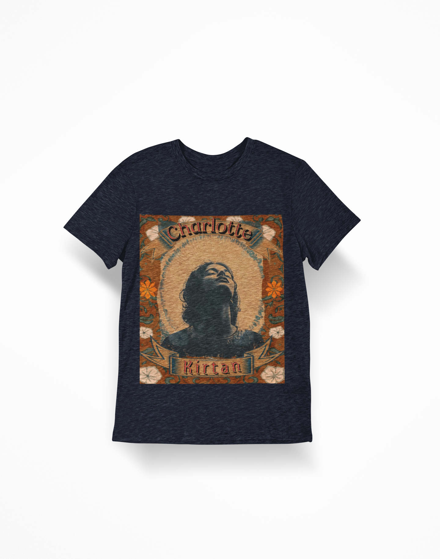 Charlotte Kirtan Retro Portrait T-Shirt — Vintage Floral Devotional Tee