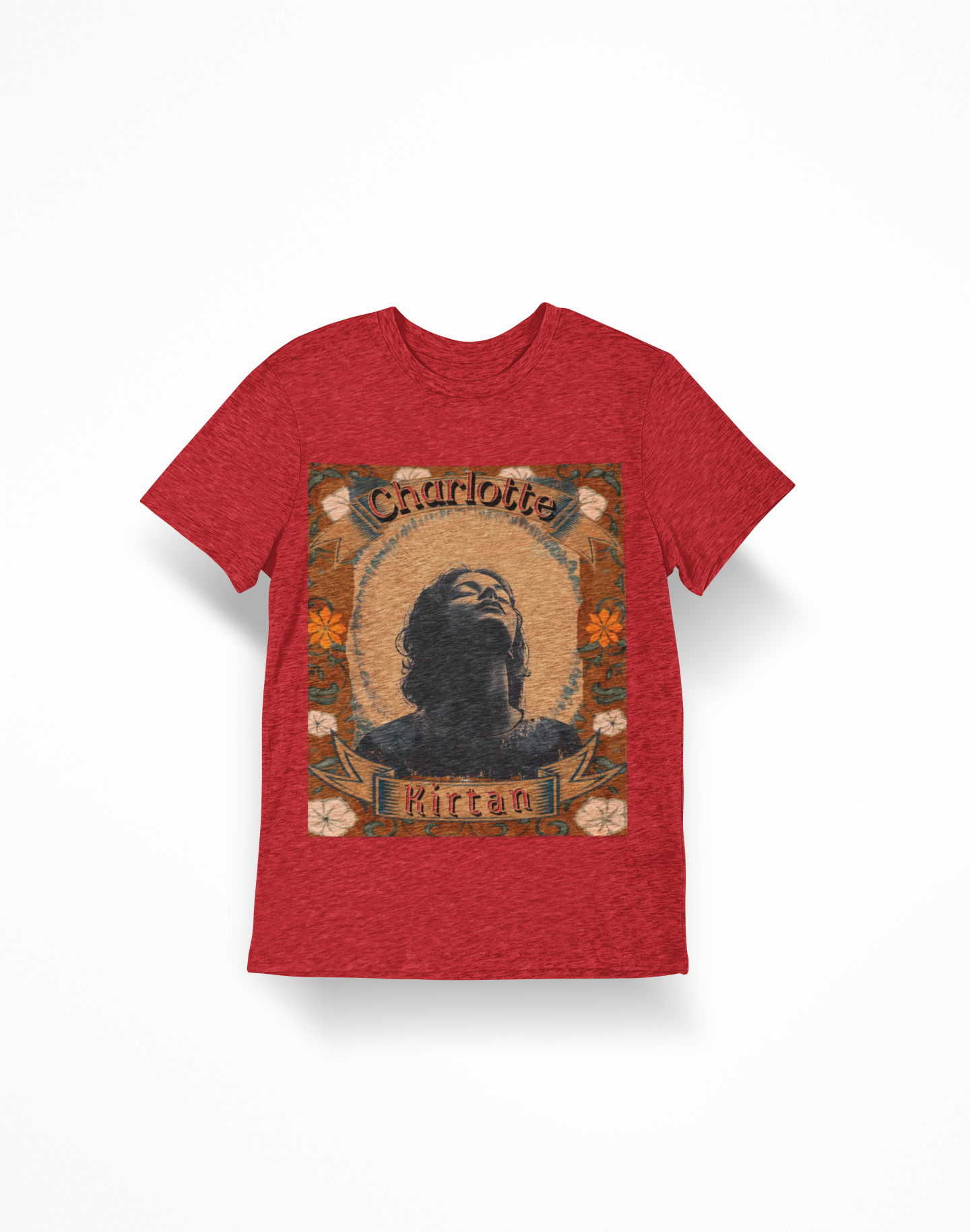 Charlotte Kirtan Retro Portrait T-Shirt — Vintage Floral Devotional Tee