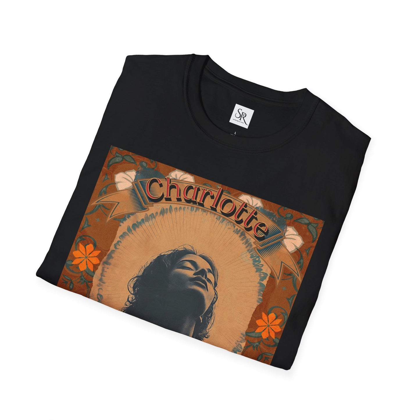 Charlotte Kirtan Retro Portrait T-Shirt — Vintage Floral Devotional Tee